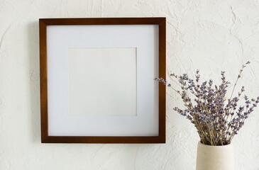 Portrait frame mockup with copy space for artwork, photo, painting, print presentation and lavender...