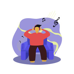 A man listening to music on the sofa