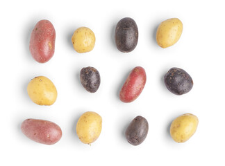 Fototapeta na wymiar Composition with different types of raw potatoes on white background
