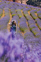 Portrait of the woman in a lavender field, purple meadow,