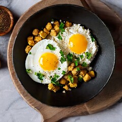 fried eggs in a frying pan