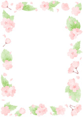 Fototapeta na wymiar ほんわか可愛い手描きの葉桜のフレーム