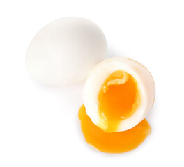 Soft boiled eggs on white background