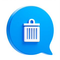 Environment recycle bin 3d icon isolated on png illustration background with blue speech bubble message trashcan symbol or recycling garbage trash box sign and waste rubbish basket junk container.