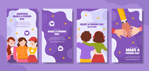 Fototapeta premium National Make a Friend Day Social Media Stories Flat Cartoon Hand Drawn Templates Illustration