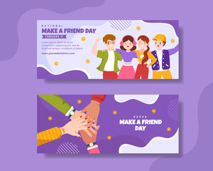 National Make a Friend Day Banner Flat Cartoon Hand Drawn Templates Illustration