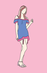 idol kpop girl in pink background, color line art image illustration