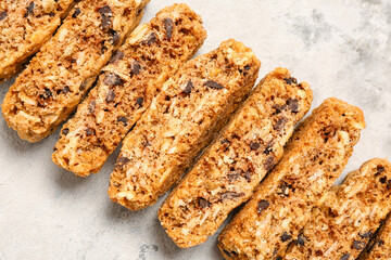 Tasty biscotti cookies on grey table