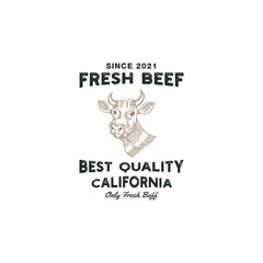 beef shop logo design premium template vector, butcher shop, meat store, cow farm