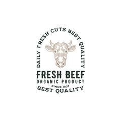beef shop logo design premium template vector, butcher shop, meat store, cow farm