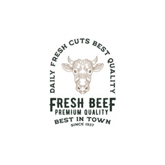 beef shop logo design premium template vector, butcher shop, meat store, cow farm