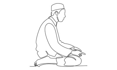 continuous line of muslim man praying