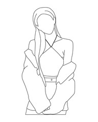 female kpop idol on stage, line art vector illustration eps.10