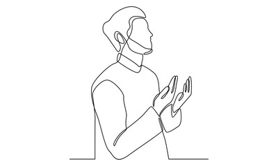 continuous line of muslim man praying