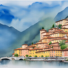 Cultural attractions Lake Como Italy watercolor on paper 
