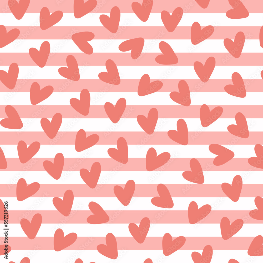 Poster seamless pattern with small beige hearts on a stripped background. vector groovy print for wallpaper