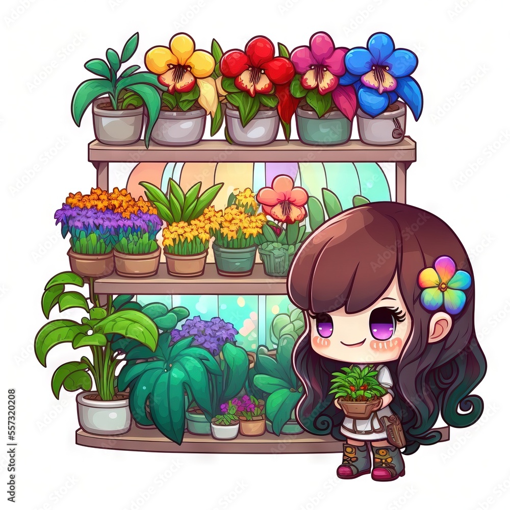 Poster a girl with flowers in a flower shop illustration by alex krawczyzka on devi devi devi devi devi dev