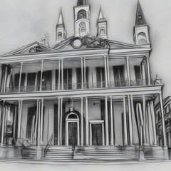 Historical sites New Orleans United States pencil sketch 