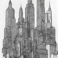 Historical sites New York City United States pencil sketch 