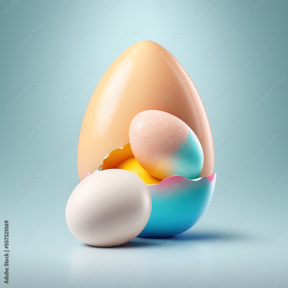 Aufkleber a group of eggs sitting next to each other on a blue background with a shadow of the egg in the midd