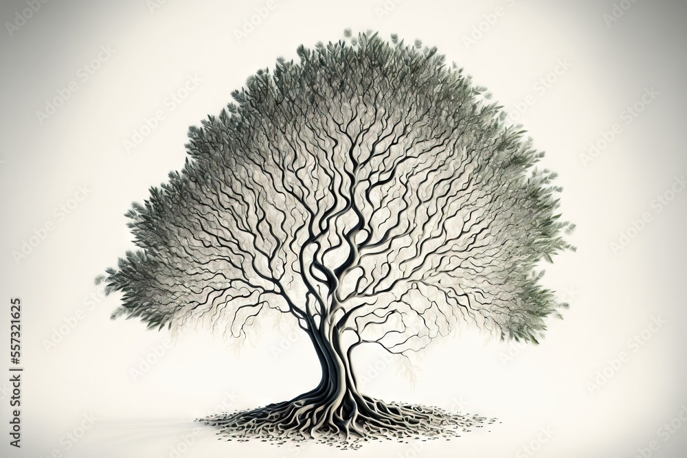 Poster a tree with a lot of branches and a lot of roots on it's trunk and branches on the ground. generativ