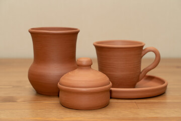 Ceramics, a ceramic product made with their own hands on a potter's wheel.