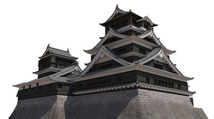 Fototapeta na wymiar Japanese castle 3d illustration isolated on white background.