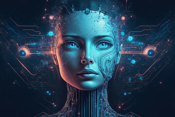 advanced artificial intelligence for the future rise in technological singularity using deep learning algorithms. Generative AI - obrazy, fototapety, plakaty