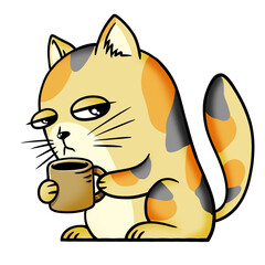 cat with a cup of coffee