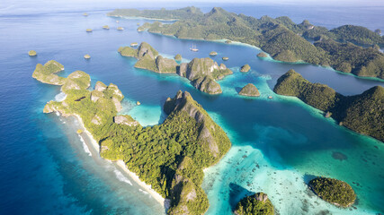 Aerial view of Wayag Islands, Raja Ampat Indonesia.