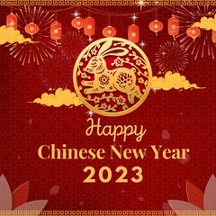 Fototapeta na wymiar Happy Lunar New Year 2023 Poster Instagram Template