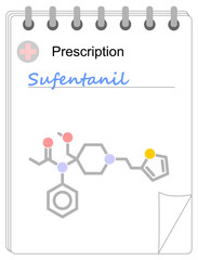 Medical prescription pad. Simplified formula icon of sufentanil.