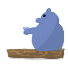 飲み物を渡すクマさん