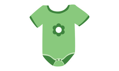 Green baby bodysuit clipart. Simple cute baby bodysuit with a simple flower design at the center flat vector. Baby bodysuit, body children, baby shirt, romper, clothes for newborn cartoon drawing