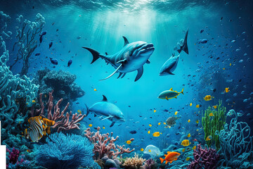 Fototapeta na wymiar Blue sea wildness, the world's ocean, and stunning undersea. Generative AI
