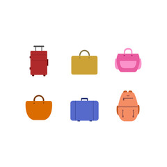 Bag icons set. Vector, travel bag set in flat style. bag icons isolated on white background. Perfect for coloring book, textiles, icon, web, painting, books, t-shirt print.	
