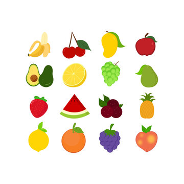 fruit icon set. vector illustration. fruit icon isolated on white background. Perfect for coloring book, textiles, icon, web, painting, books, t-shirt print.