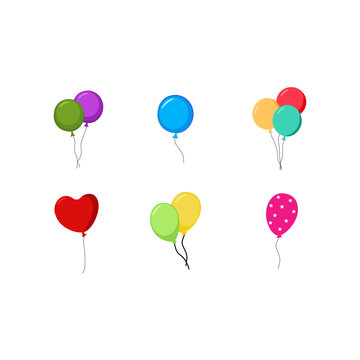 Balloons for birthday and party. Flying balloon with rope. balloon set in flat style. balloon vector isolated on white background. Perfect for coloring book, textiles, icon, web, painting, books.