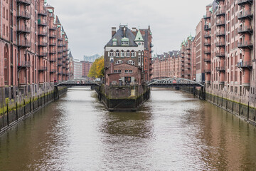 Legendary canal view of German city Hamburg in autumn