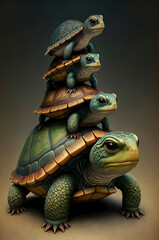 Fototapeta na wymiar tower of four turtles