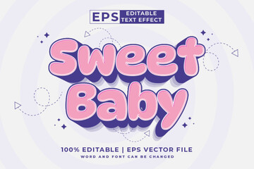 Editable text effect - Sweet Baby 3d Cartoon Cute template style premium vector