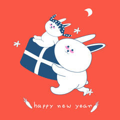 cute rabbit happy new year Cute rabbit Happy bunny group of cute white funny rabbit