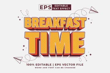 Editable text effect - breakfast time 3d Cartoon Cute template style premium vector