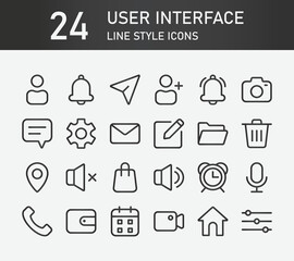 User Interface outline icon collection, contains such icons as interface, essential, message and basic icons. User Interface silhouette icons collection, Simple web icons set.
