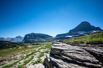 Hidden Lake overview from Logan Pass in Glacier National Park, Montana, USA.	