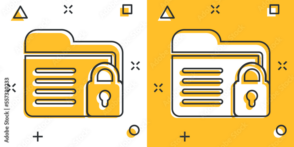 Poster files folder permission icon in comic style. document access cartoon vector illustration on isolated