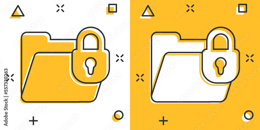 Poster files folder permission icon in comic style. document access cartoon vector illustration on isolated