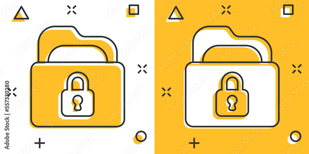 Poster files folder permission icon in comic style. document access cartoon vector illustration on isolated