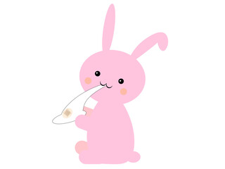 お餅を食べるかわいいピンクのウサギのキャラクターアイコン