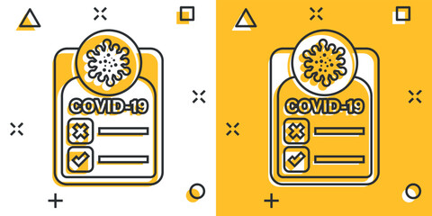 Fototapeta na wymiar Coronavirus test icon in comic style. covid-19 cartoon vector illustration on isolated background. Medical diagnostic splash effect sign business concept.